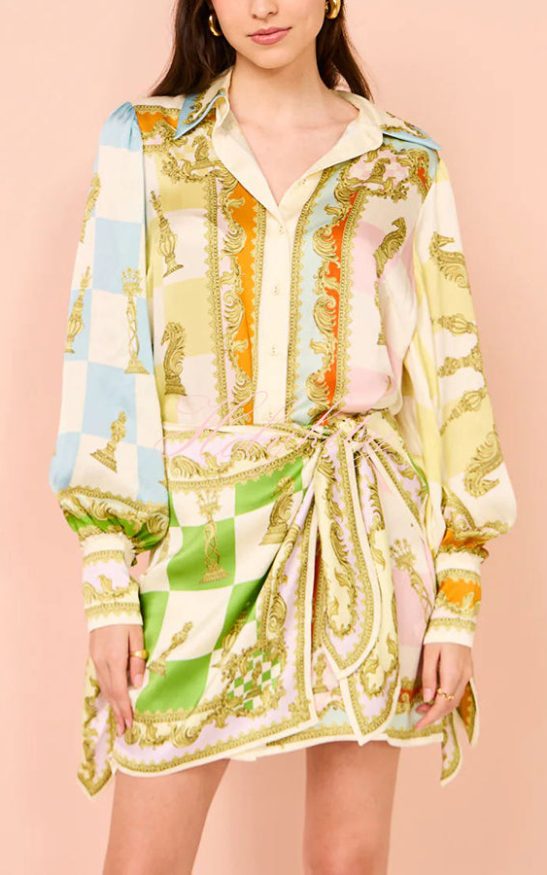 Vacay Mode Satin Unique Print Tie-up Design Wrap Mini Dress