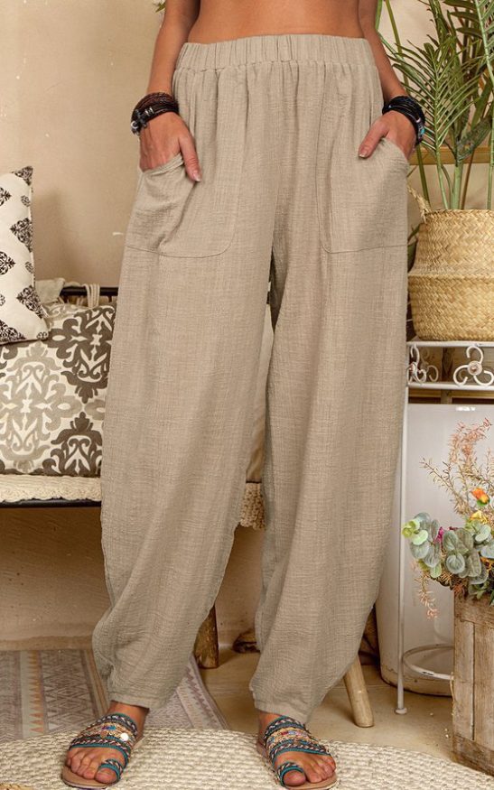 Women's Casual Cotton Linen Pants – Loose Fit, Breathable, with Pockets | Summer Lounge Trousers