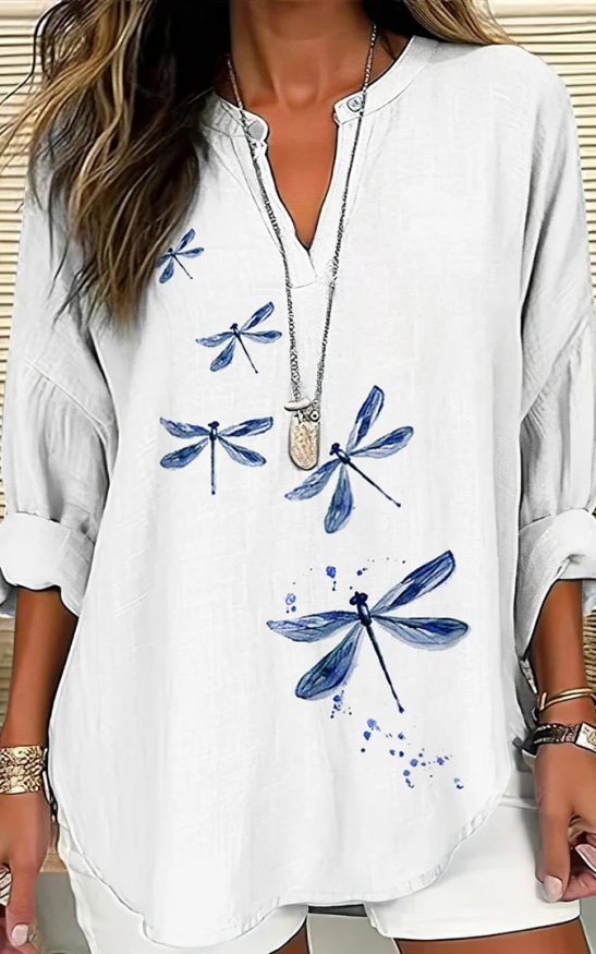 Japanese Art Dragonfly Print Casual Shirt